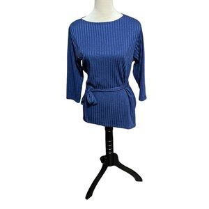 Vintage Vue Point by Jordan Blue long Sleeve w Belt Size L Women’s Blouse